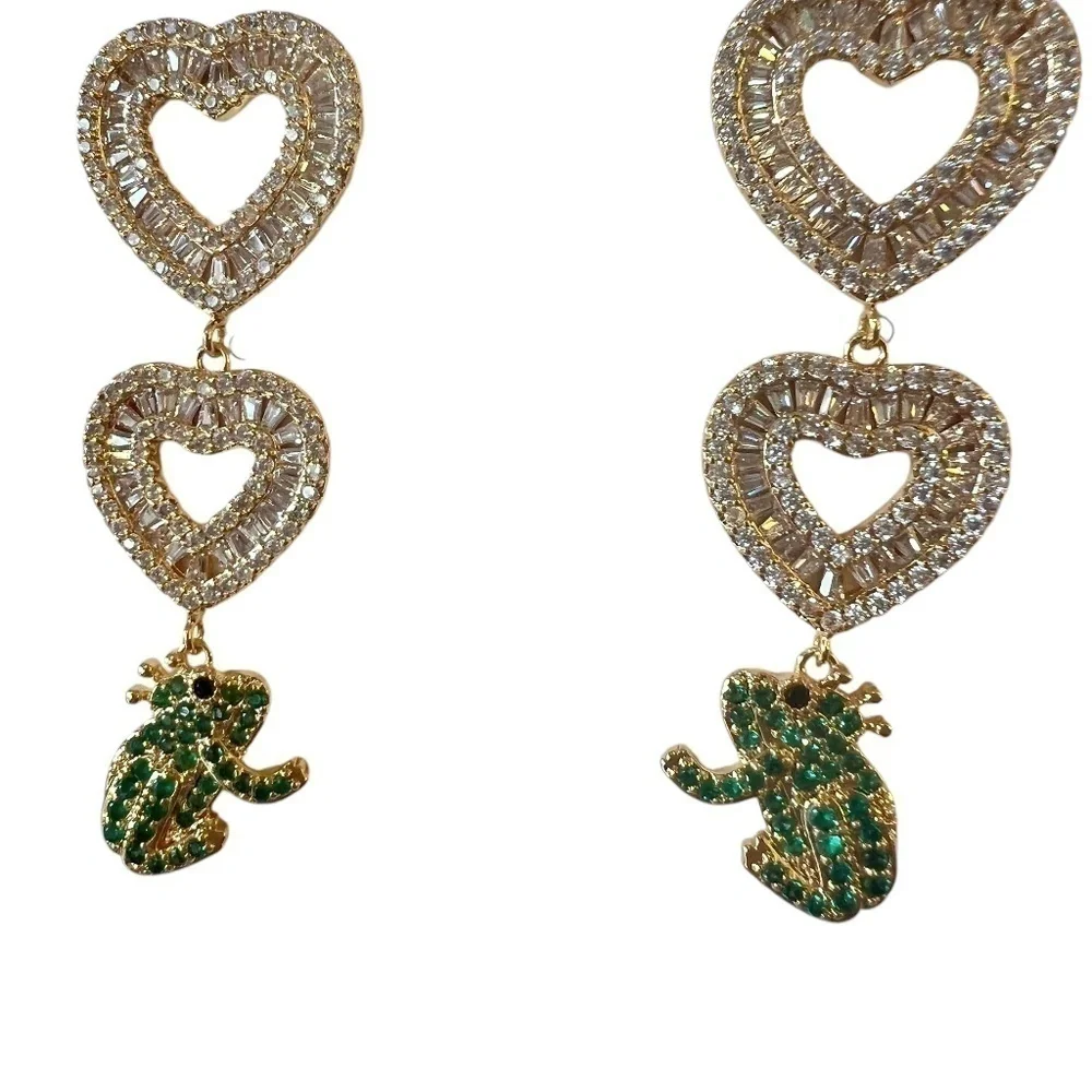 18K Goldplated & Cubic Zirconia Frog Drop Earrings - NWT - Picture 2 of 5